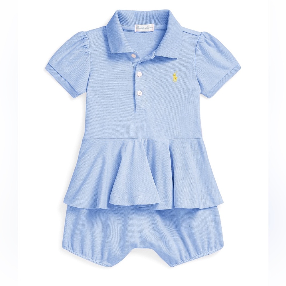 Polo by Ralph Lauren Baby Girls Stretch Mesh Peplum Polo Shortall 12m